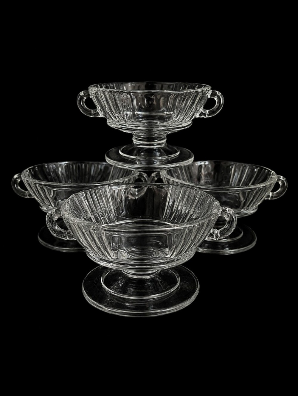 EAPG Pressed Glass Set Of 4 Footed Epicalyx Sherbet Ice Cream Fruit Bowl Compote